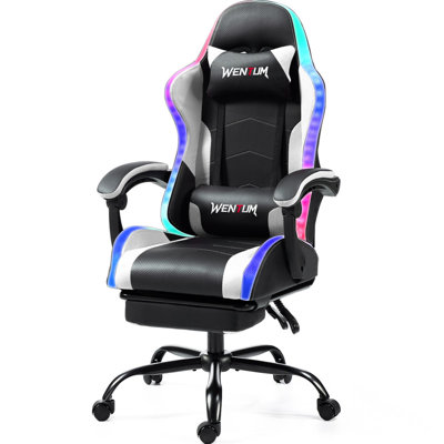 LED Gaming Chair with Massage Lumbar Pillow, RGB Computer Gaming Chair with Footrest , Reclining Gamer Chair Ergonomic Video Game Chairs
