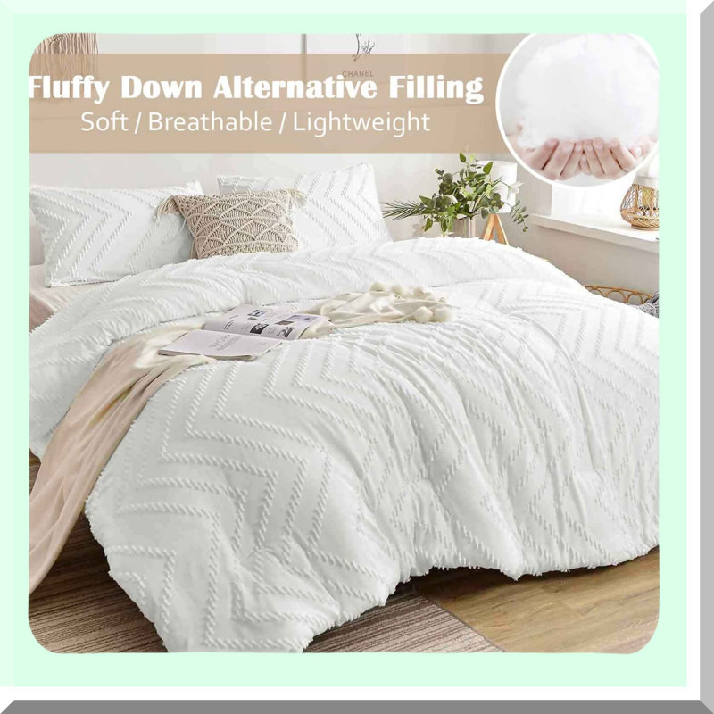 Boho Chic Jacquard Comforter Set - Soft  Bedding with Reversible Down Alternative Microfiber Duvet and Pillowcases - Farmhouse Style All Season Bed Sets