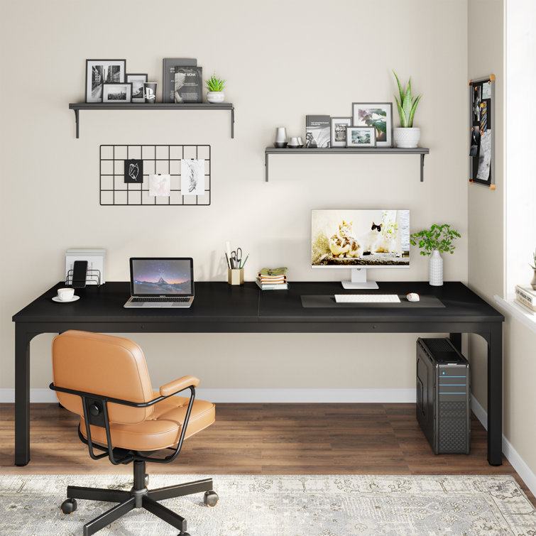 200cm W Metal Base Computer Desk, Black, Black