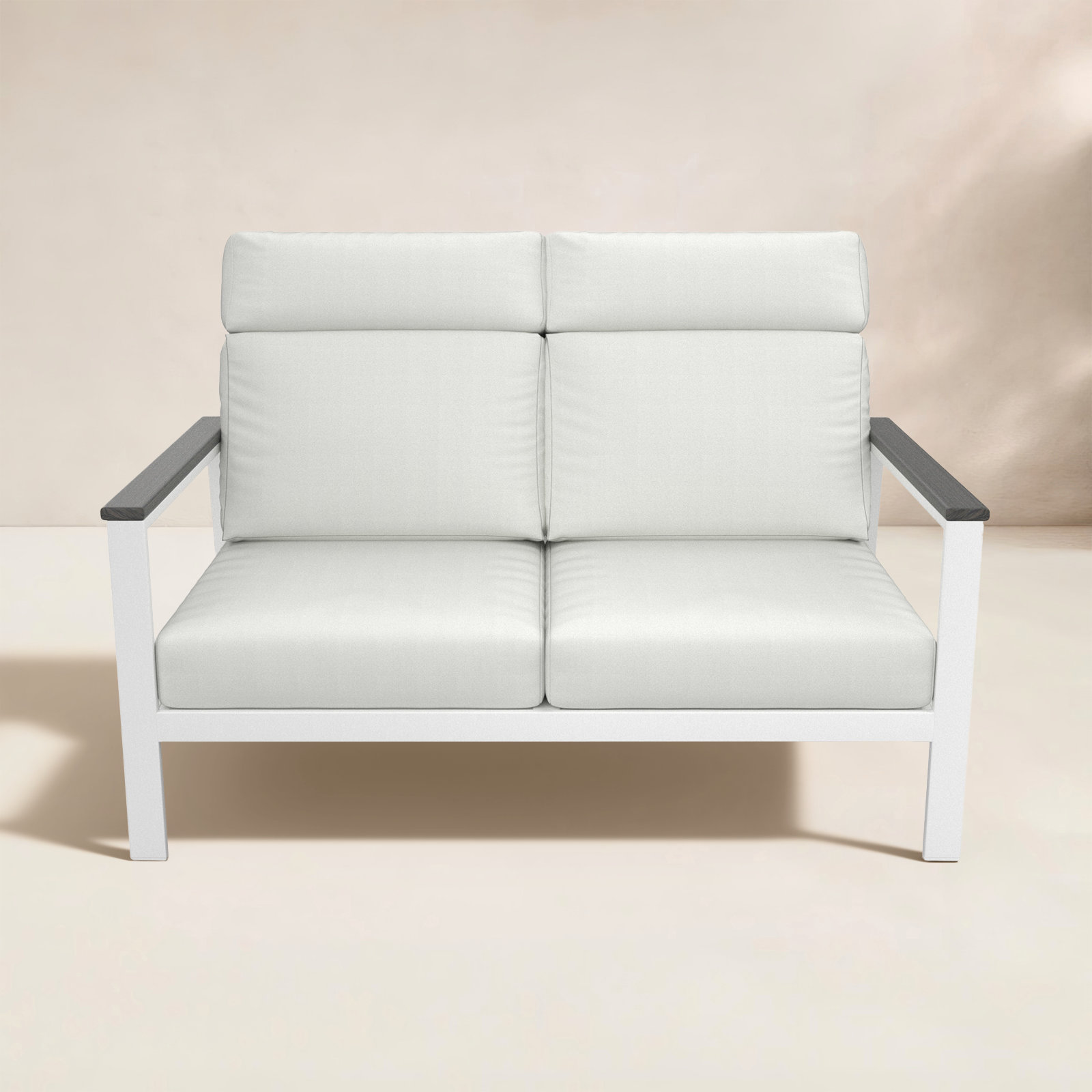 Townsend Metal Outdoor Loveseat With Sunbrella Cushion, Gray, Canvas White