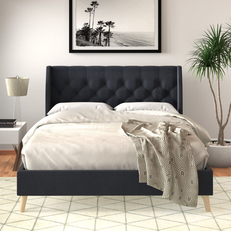 Her Majesty Upholstered Platform Bed, Blue, Double (4'6)