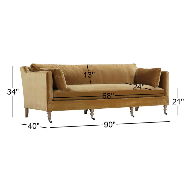 Madeline Sofa, Brass Velvet (15026-60), Washed Oak (229621)