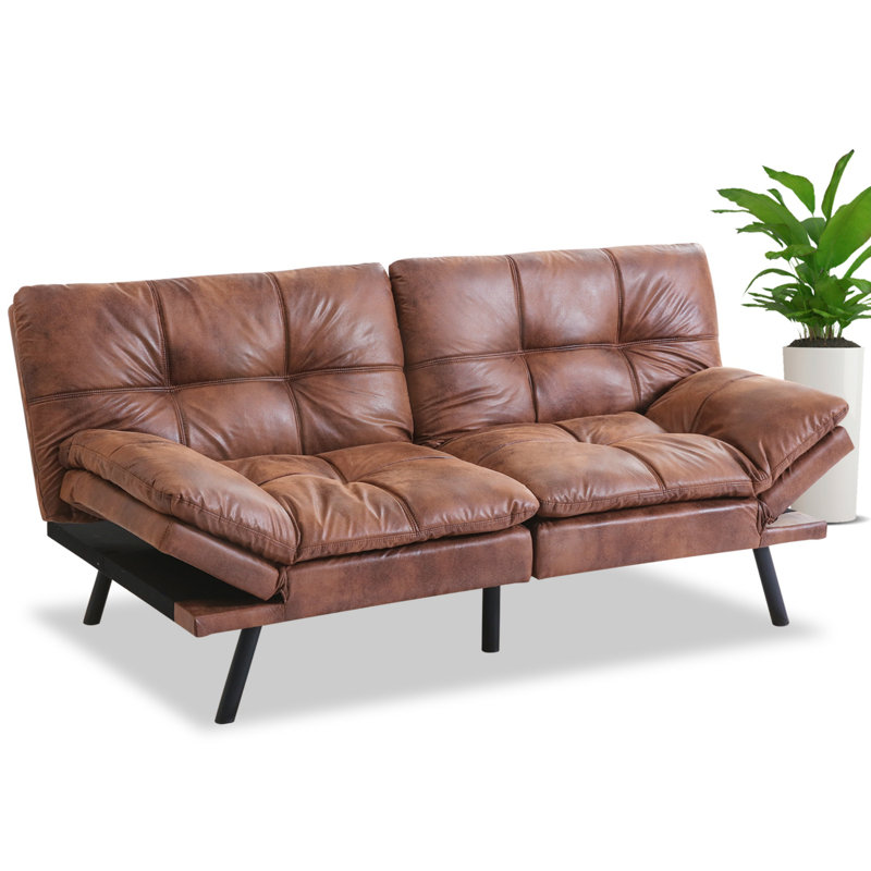71'' Convertible Sleeper Sofa Folding Loveseat With Adjustable Arms And Backs For Apartments & Office & Living Room, Brown