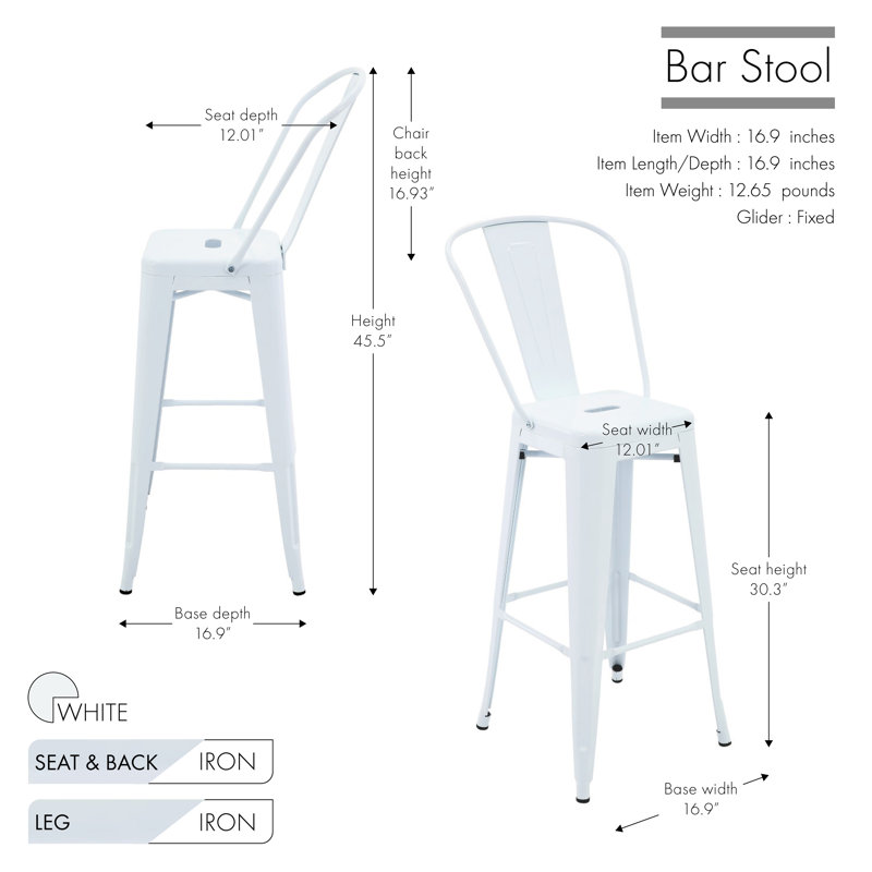 Lesher 30.3'' Bar Stool, White