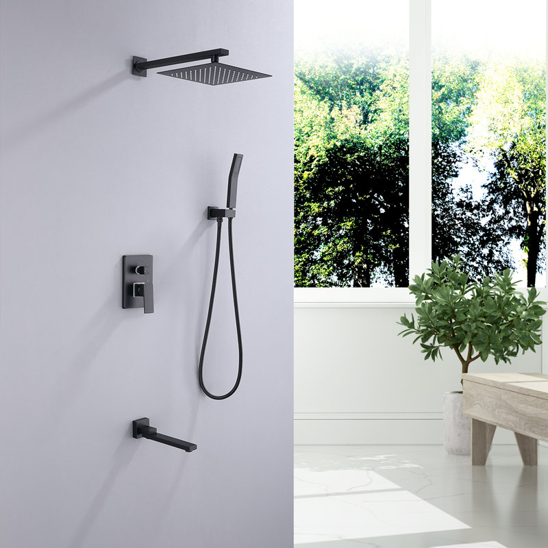 15.3" Solid Brass Multi-function Complete Shower System, Tub and Shower Faucet Set with Rough-in Valve