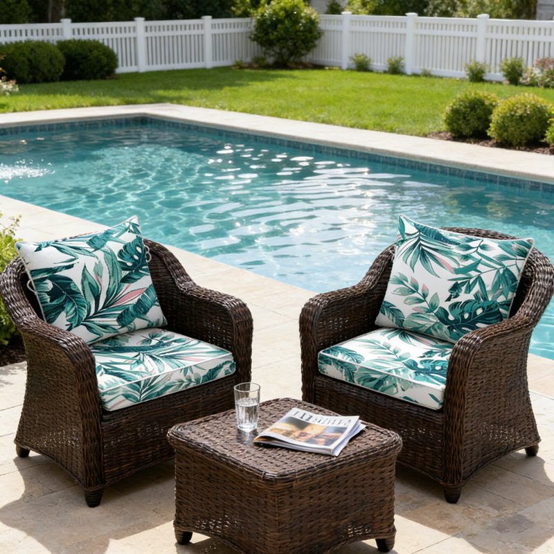 Fade Resistant Outdoor Chair Cushions Set Of 2, Deep Seat Patio Cushions 22 X 24 With Removable Cover, 28D High Resilience Foam Replacement Outdoor Seat Cushions With For Sofa, Adirondack Chair, Sectional,Green Leaf