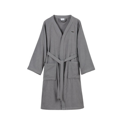 Lacoste Classic Pique Cotton Terry Bathrobe – 100% Cotton Spa Robe, Above-Knee Lightweight Absorbent Bathroom & Lounge Robe, Embroidered Logo, Meteorite