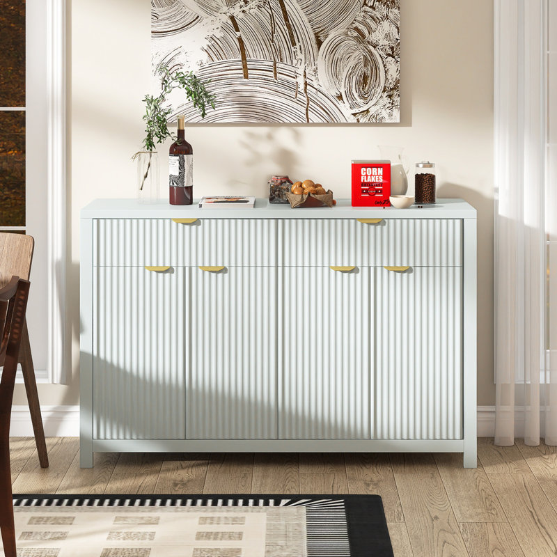 55.1" Modern Sideboard With Adjustable Shelves, 2 Drawers, Cyan