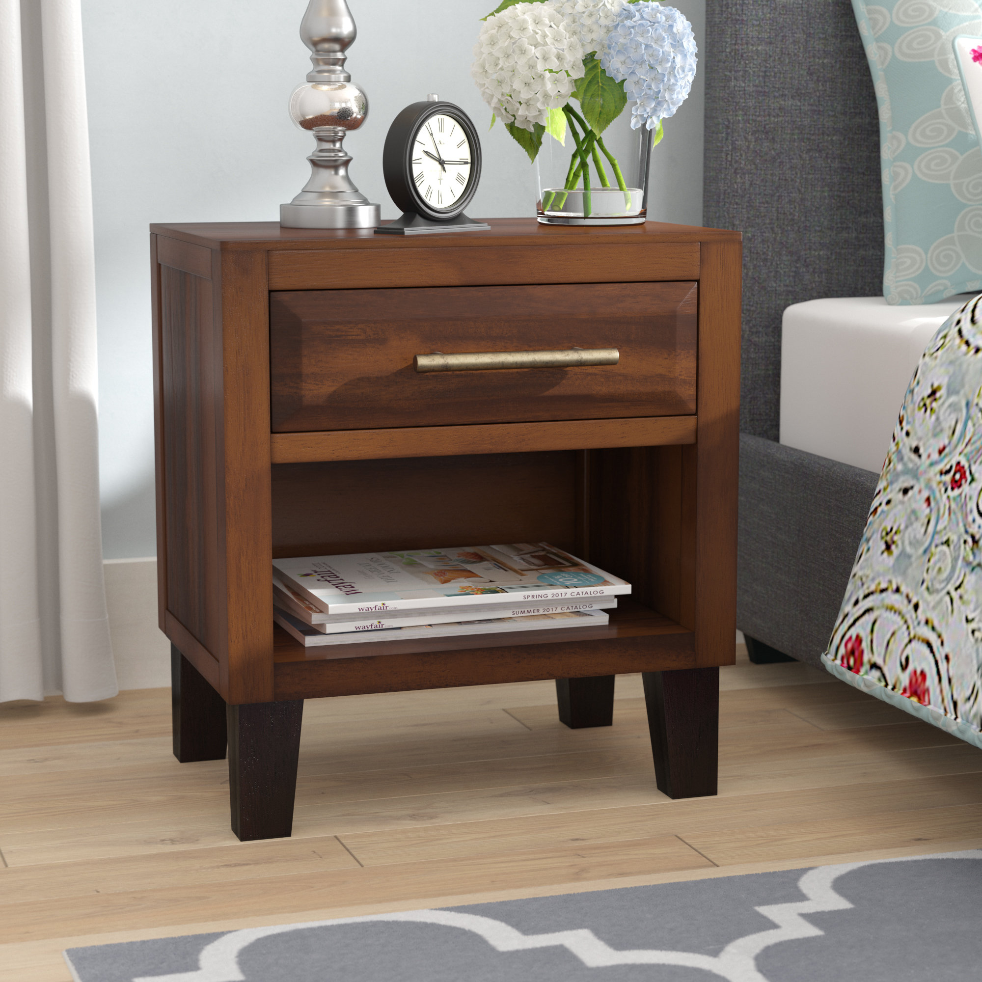Alcott Hill Davisson 1 - Drawer Solid Wood Nightstand in Brown Mahogany ...