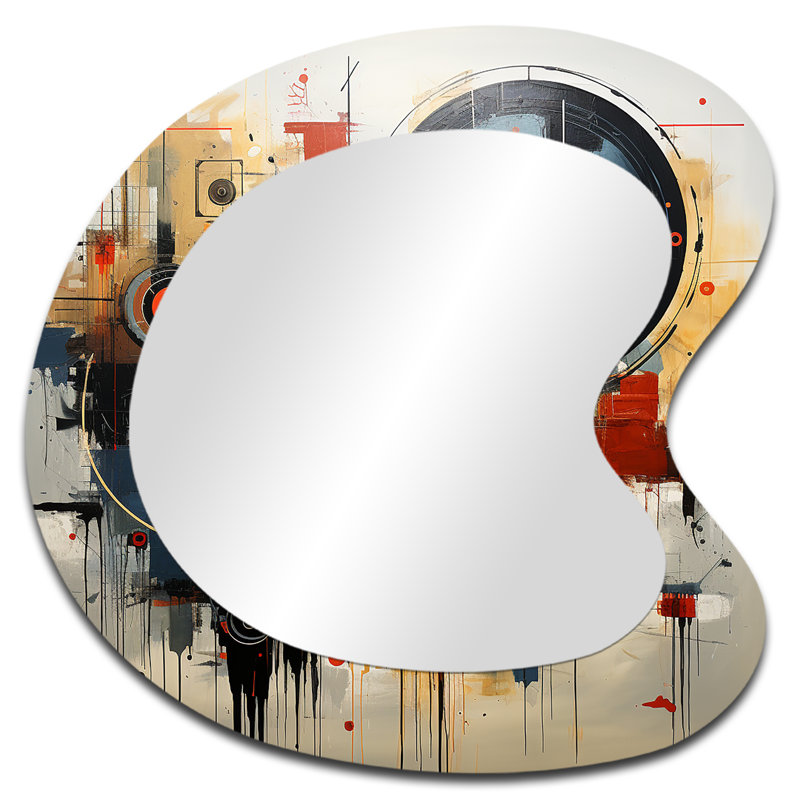 Minimalisme rouge et noir formes élégantes - formes abstraites miroir mural moderne asymétrique, 27 po x 27 po