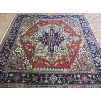 Tapis de zone en laine carrée 8 pi 10 po noué la à la main one-of-kind