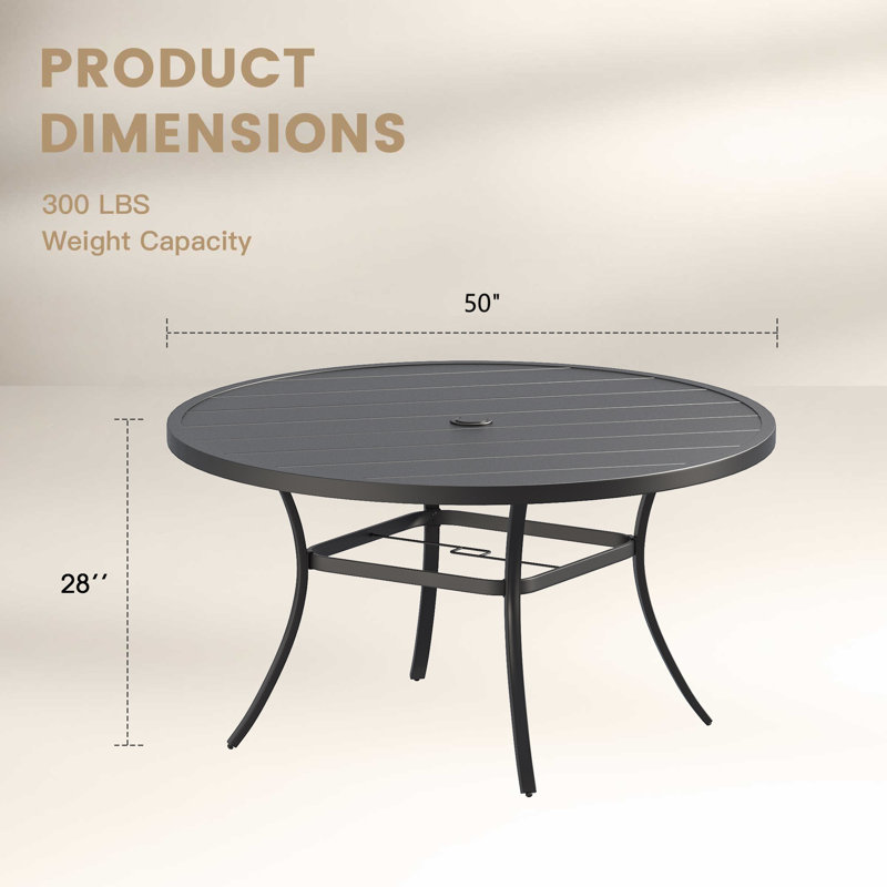 50“ Round Metal Outdoor Dining Table, Black