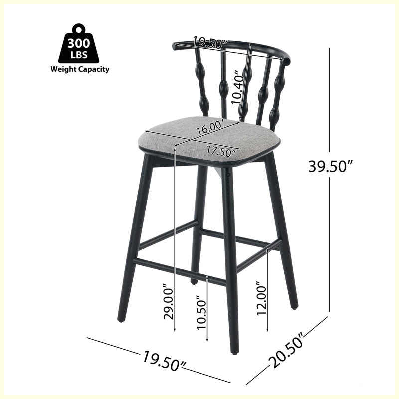 Tabouret de bar en bois, Black, Gris