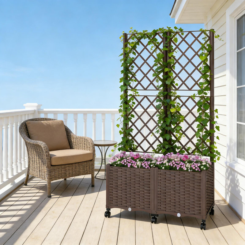 Boîte à fleurs d'extérieur élégante, lit de jardin surélevé mobile, Brun