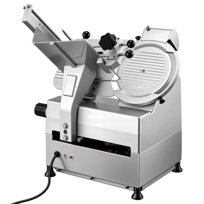 Trancheuse à viande entièrement automatique, trancheuse commerciale de 180 W + 370 W avec lame en acier au carbone de 10 po, affûteur intégré et épaisseur ajustable de 0 à 0,3 po pour la viande congelée, le jambon, le baguett et le steak
