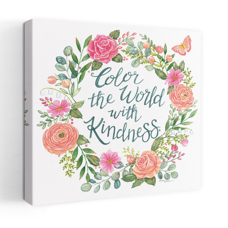 «Color The World With Kindness», art floral typographique contemporain, H 24 po x l 24 po