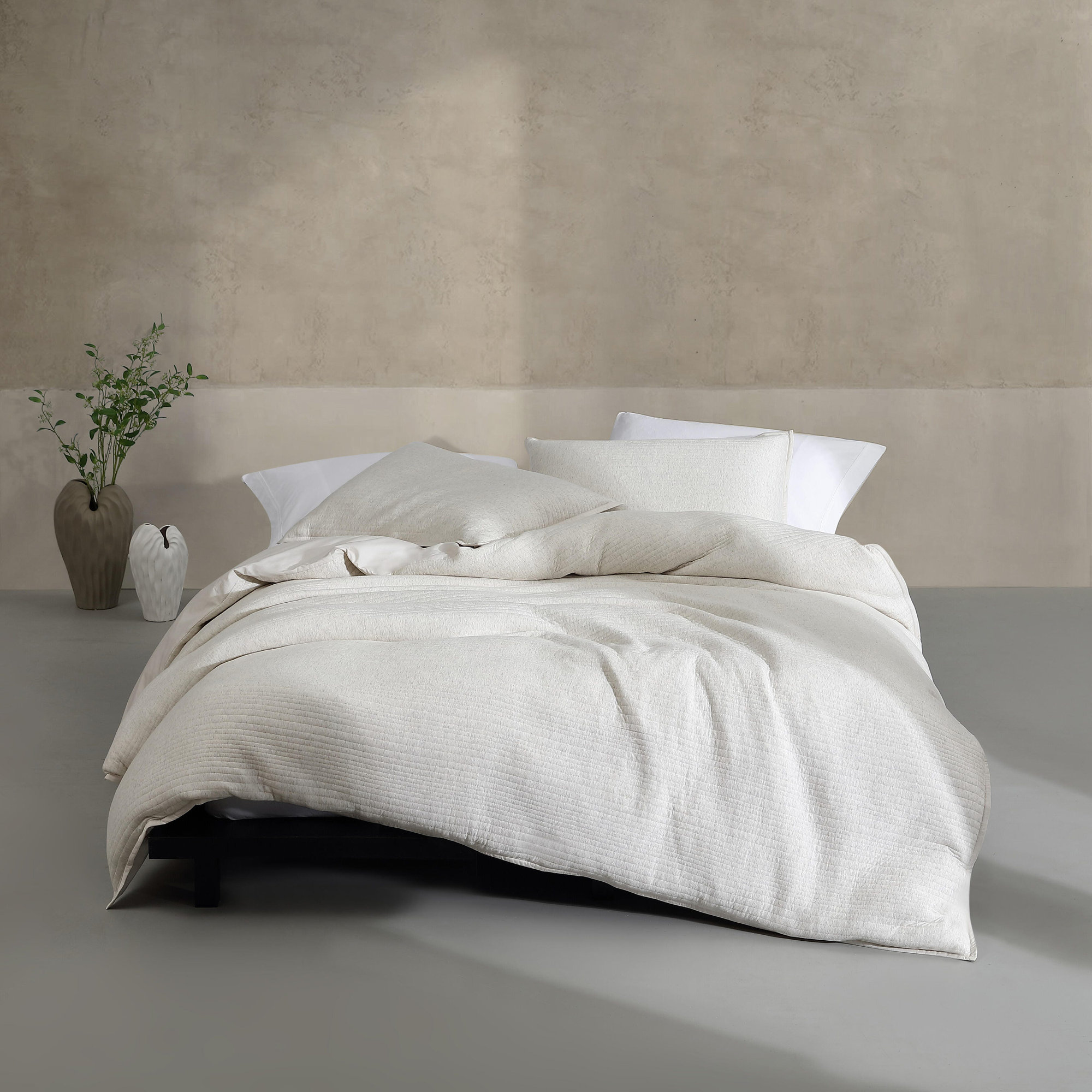 Calvin Klein Modern Cotton Ribbed Matelasse Duvet Cover Set, Ivory/Gray, King Duvet Cover +  2 King Shams