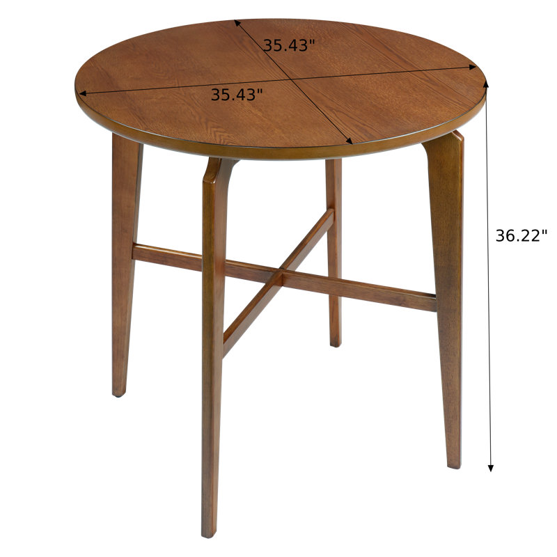 Rowan 36.22" High Retro Light Nordic Round Wooden Counter Table with Cross-Reinforced Base, Walnut