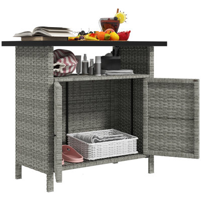 Wicker Storage Cabinet, Outdoor Buffet Cabinet, Grey
