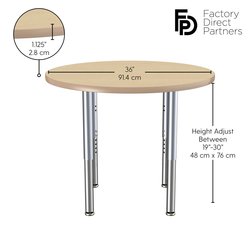 Table ronde à hauteur réglable, 36", Maple/Maple/Silver, Super