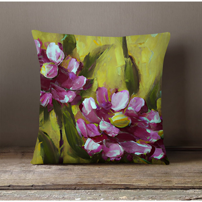 Throw Pillow With Insert, Green/Purple Floral 3, 20"H x 20"W