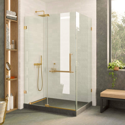 Frameless Shower Enclosure Hinged Tempered Glass - 40" W x 28" D x 74" H