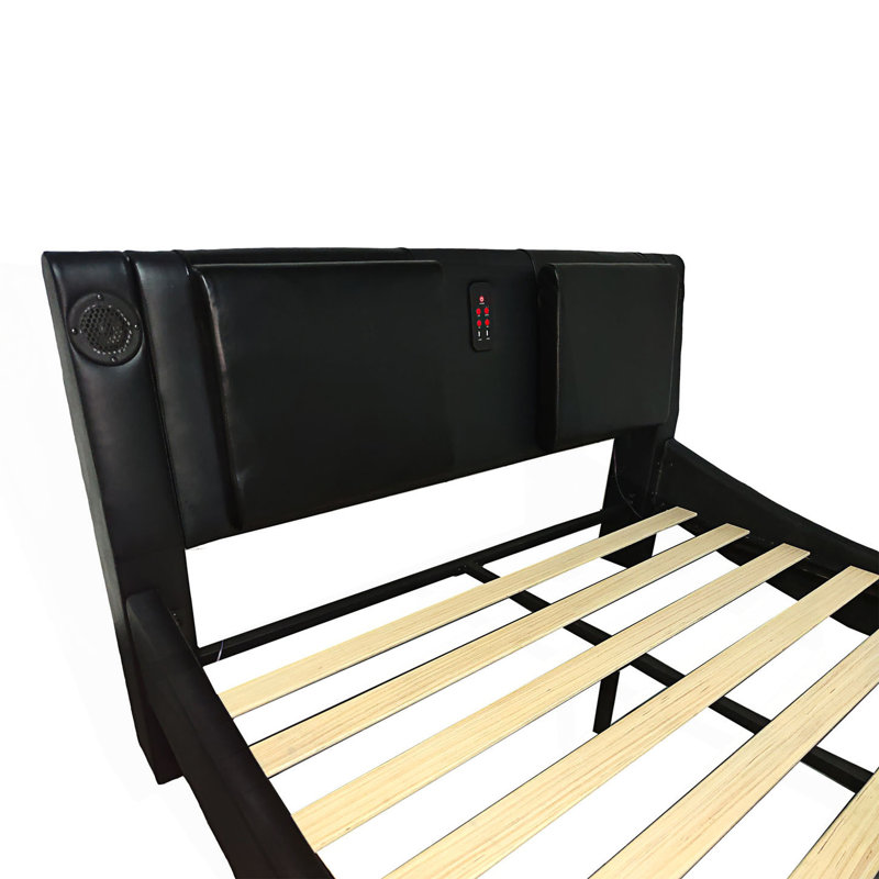 Upholstered Platform Bed Frame With Led Lighting, Bluetooth Connection To Play Music Control, Backrest Vibration Massage