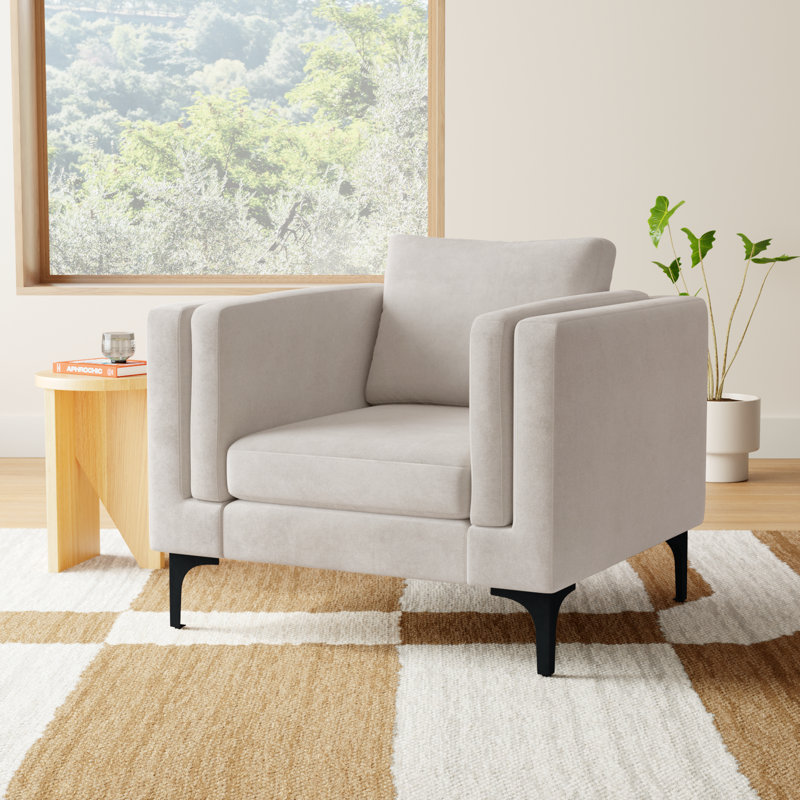 Troian Upholstered Armchair, Black, Lux Cream Performance Chenille