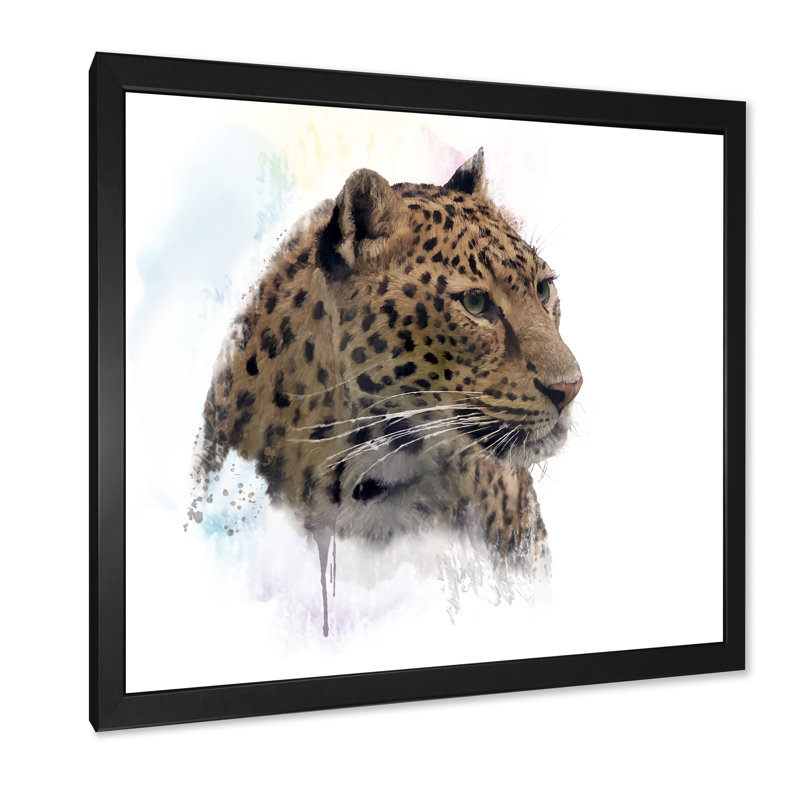 Portrait de léopard - peinture, Cadre photo noir, H 16 po x l 16 po x P 1 po