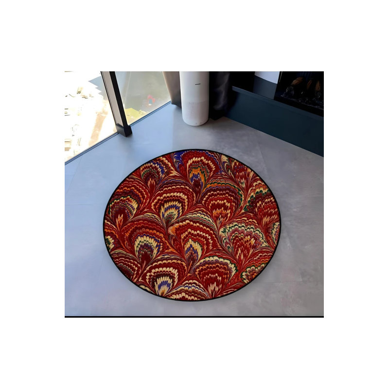 Multicolored Woven Base Modern Decorative Carpet In Red Tones, Round 5'