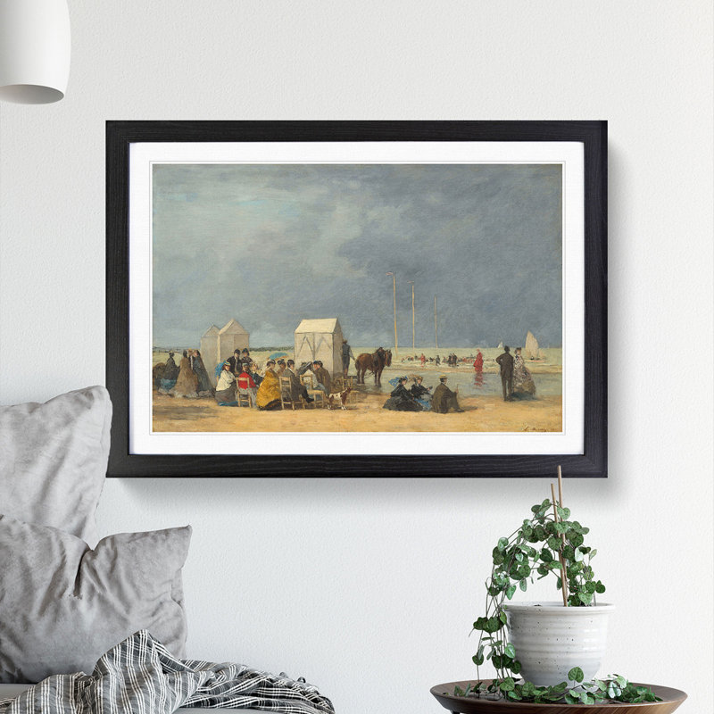 Bathing Time at Deauville by Eugene Boudin - Picture Frame Painting, 36cm H x 48cm W x 2cm D, Black Framed