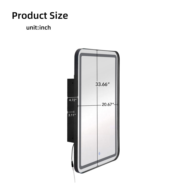 Armoire à pharmacie rectangulaire avec rangement pour salle de bain, Noir mat