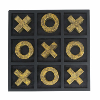 Wooden Tic-Tac-Toe Game Set With Gold Pieces