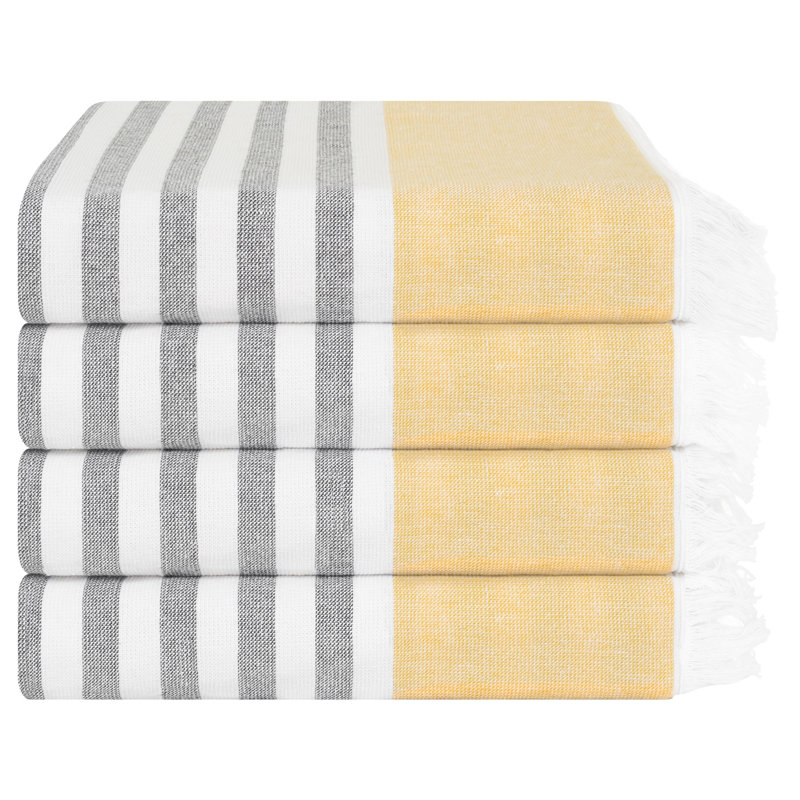 100% Cotton 35x60" Size 4 Pack Turkish Peshtemal Beach Towels, Yellow