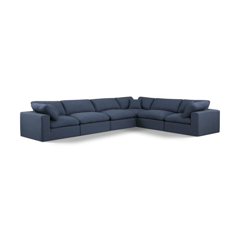 Canapé modulaire 6 pièces rembourré, Tissu texturé en lin bleu marine