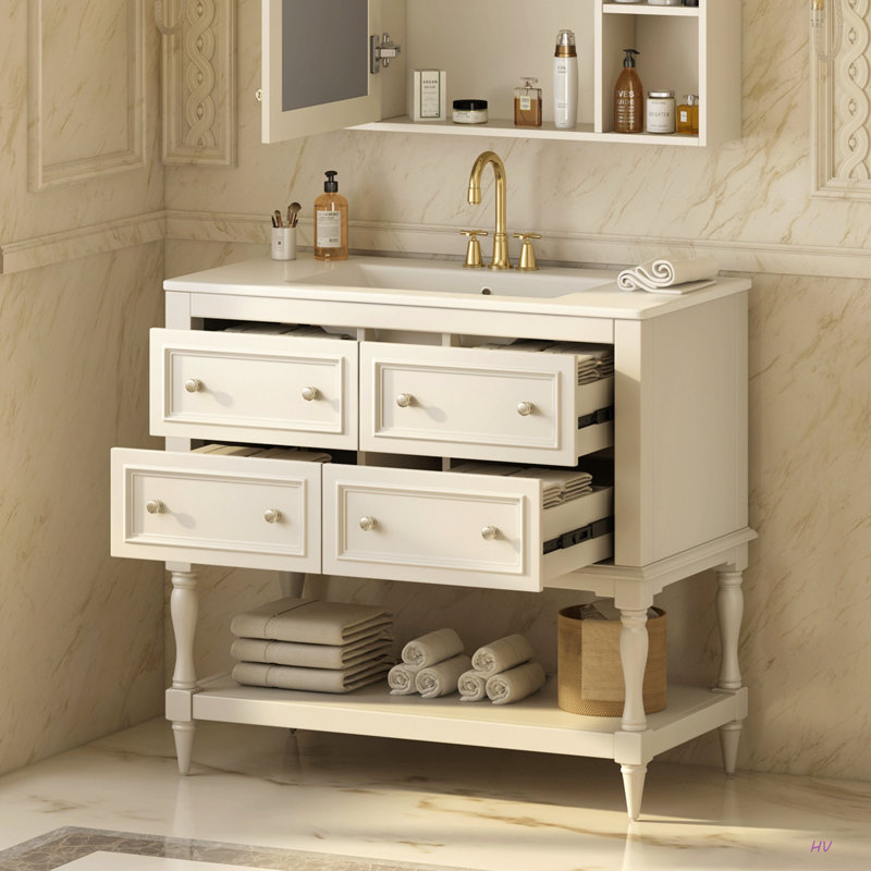 36" Bathroom Vanity Cabinet With Sink Combo Set, Undermount Ceramic Sink, Free Standing Vanity Set With 4 Drawers, Solid Wood Frame Bathroom Cabinet