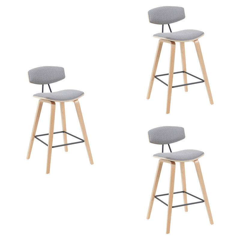 Tabouret de bar ou de comptoir moderne Bilgin Payton avec assise rembourrée et structure en bois, Gris, Chêne, 3