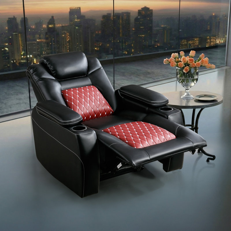 36.1'' Wide Modern and Overstuffed Breathable Leather Dual Motor Power Reclining Home Theater Seat  with Adjustable Headrest