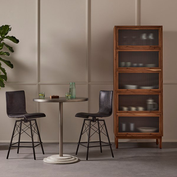 Diaw Swivel Upholstered Stool with Metal Frame, Bar Stool (30.5" Seat Height), Rialto Ebony Top Grain Leather