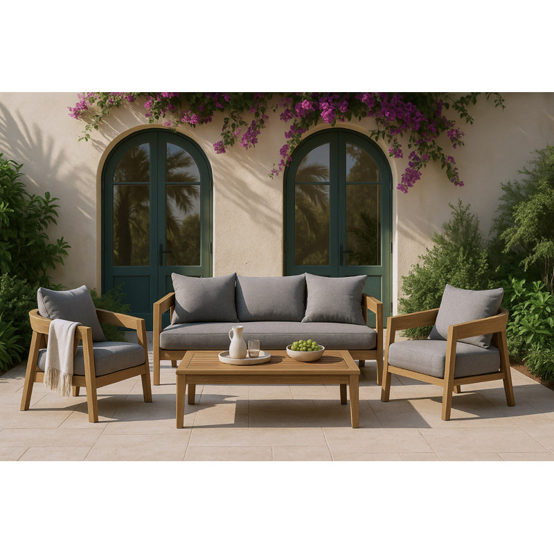 Outdoor 4 - Piece Teak Conversation Set, Gray