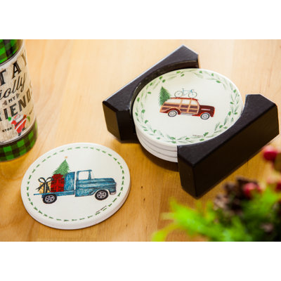 Agate Ceramic Jute Leather Crystal Circle Round 4 Piece Coaster Set