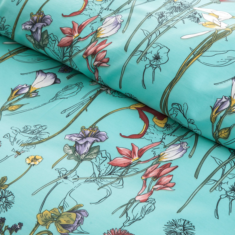Cotton Sateen Floral Duvet Cover, Super King Duvet Cover + 2 Pillow Cases