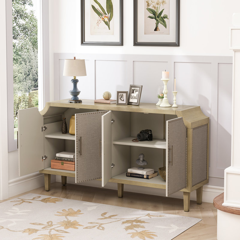 Armoire moderne à 4 portes avec portes décoratives en rotin
