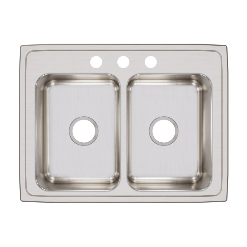 Lustertone 29" L x 22" W Double Basin Drop-In Kitchen Sink, 3 hole