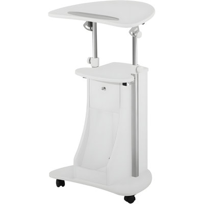 Adjustable Height Rolling Laptop Cart With Storage, Sit To Stand Desk With Wheels, Podium Stand Or Medical Cart