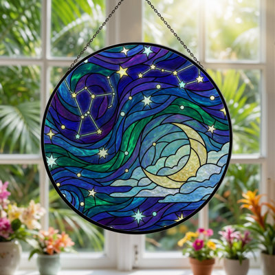 7.8"H Starry Night Stained Glass Window Panel