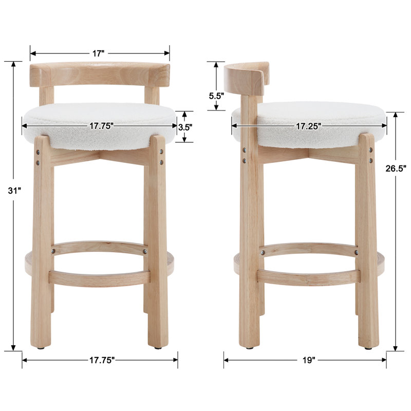 Tabouret de bar moderne rembourré avec structure en bois, tabouret de bar pour îlot de cuisine, café (ensemble de 4), White