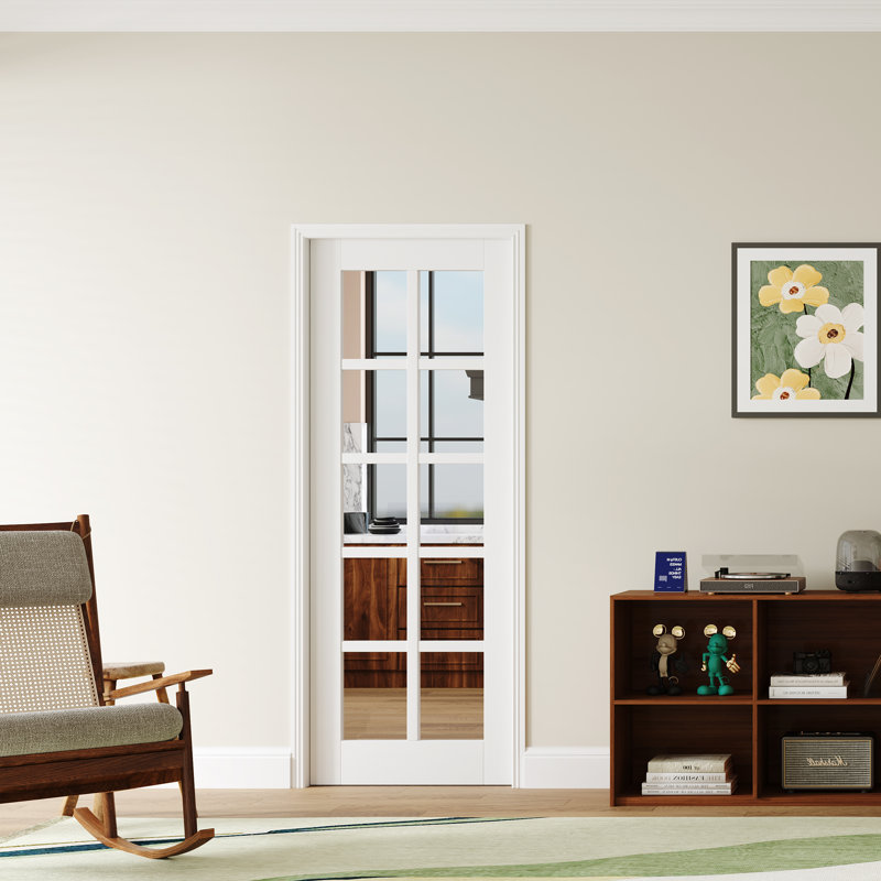 Porte de pièce intérieure moderne en MDF réfléchissant et transparent de 10 po avec quincaillerie non incluse, 24 po x 80 po
