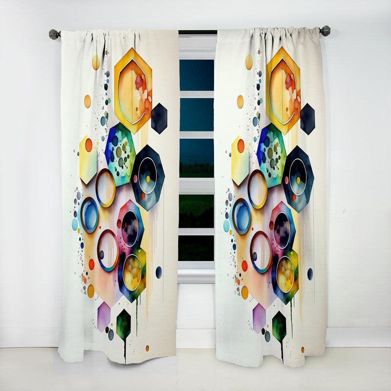 Hexagon And Circular Abstract II - Modern Curtain - Velvet Room Darkening - 1 panel, 52" W x 63" L