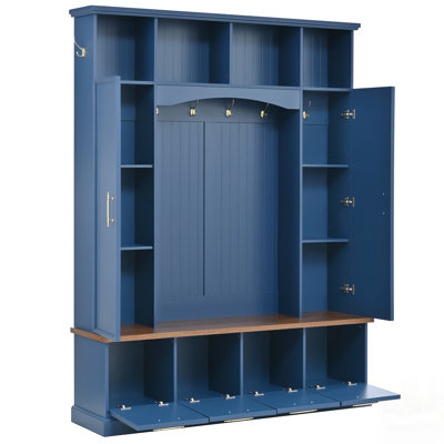 4-IN-1 Elegant Hall Tree With Golden Hooks, Adjustable Shelves, And Walnut Bench For Entryway, Mudroom, And Living Room